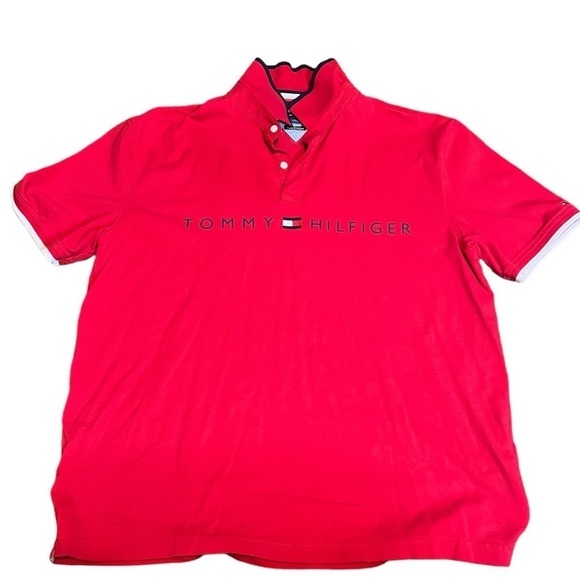 Men’s Tommy Hilfiger Short Sleeve Shirt Size XL Red Golf Polo - Picture 3 of 4